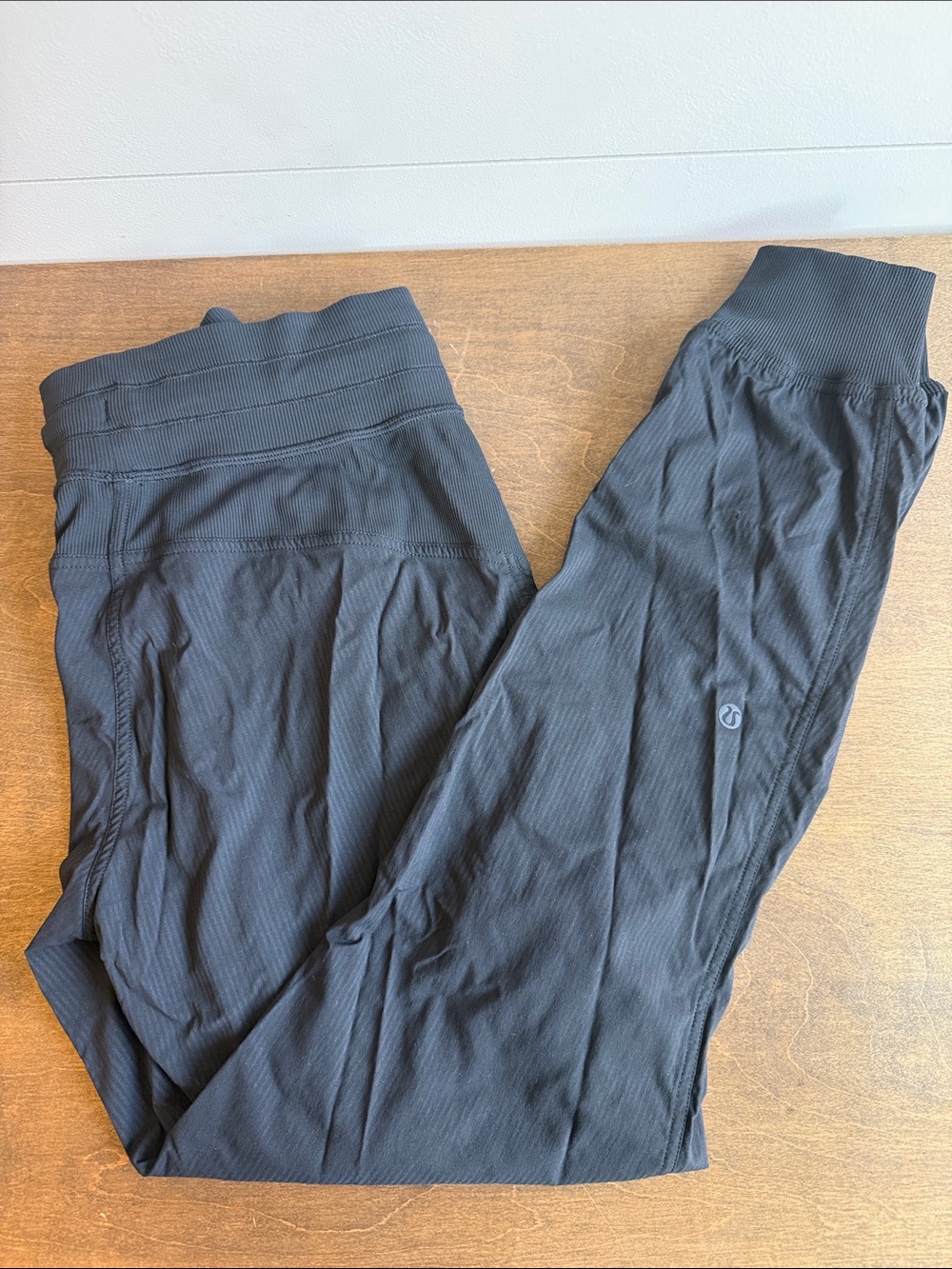 lululemon athletica Black Ribbed-Waist Leggings with Calf Logo